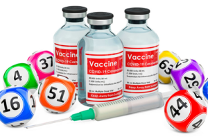 Picture of vaccine bottles and lottery balls